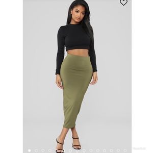 Across the Universe Long Pencil Skirt - OliveGreen
